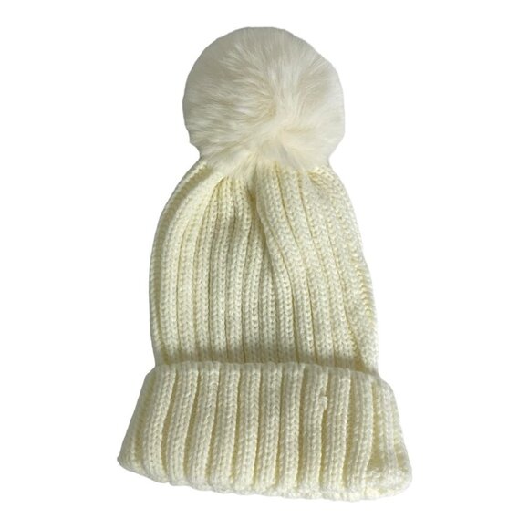 NEW Nordstrom BP White Pom Pom Toque Beanie Hat Ribbed Knit One Size Womens Boho - Picture 2 of 6